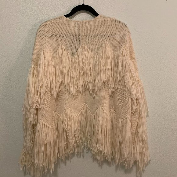 Cream Fringe Chunky Cardigan - Picture 2 of 3